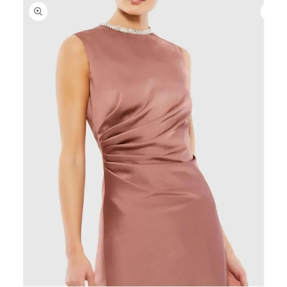 Mac Duggal NWT size 4 jeweled neck cocktail dress style 55697 mauve